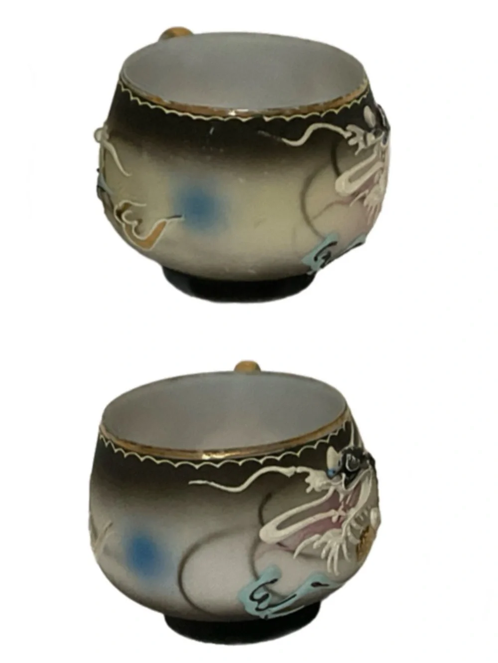 6 Lithophane Dragonware Moriage Teacups - Japanese
